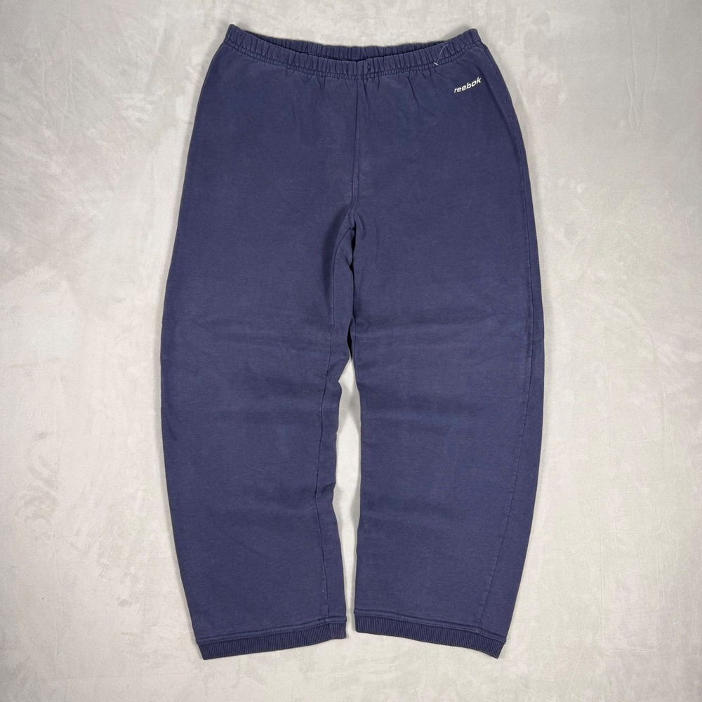 Y2K Mens Reebok Embroidered Logo Fleece Relaxed Fit Sweatpants Navy Blue Medium